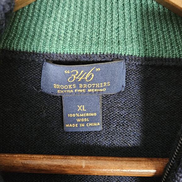 Brooks Brothers Wool Sweater Mens XL Blue Argyle 1/4 Zip Preppy Grandpacore - Picture 4 of 15